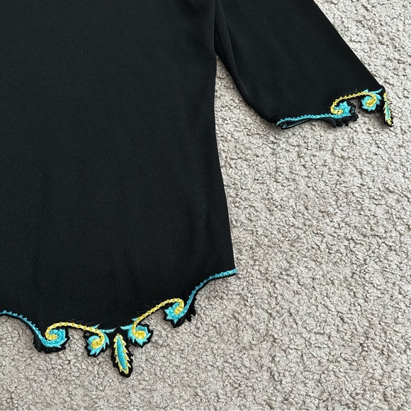 Prima Bella Black Knit Embroidered Beaded Shirt Womens L - Picture 4 of 16